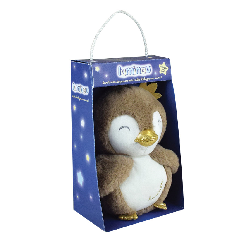  - luminou - peluche luminescente pingouin marron 19 cm 